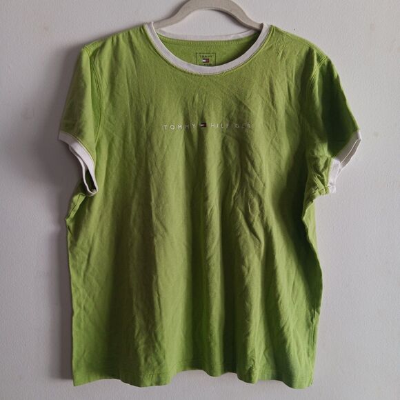 Vintage Tommy Hilfilger Womens Y2K Top Size 2XL Crew Neck Short Sleeve Green - Picture 1 of 7